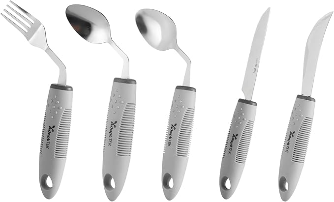 Restaurantware Adaptive Utensils - 1 count Stainless Steel, 9.843 x 5.118 x 1.575 Inches, Ergonomic Eating Aids, Non-Slip Utensil Set for Arthritis, Secure Grip Design, Gray