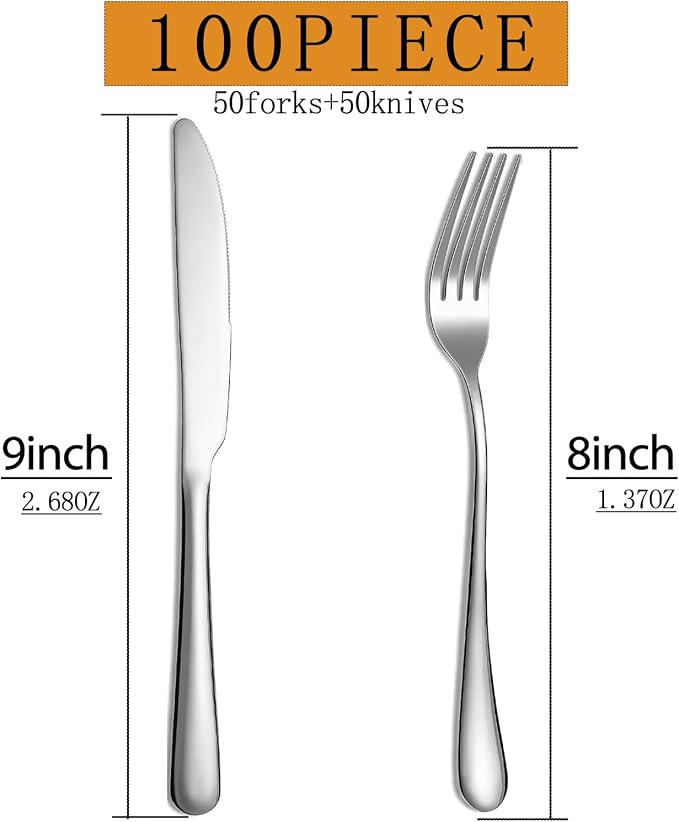 100pcs dinner forks and knives stainless steel Bulk silverware set | - Image 2