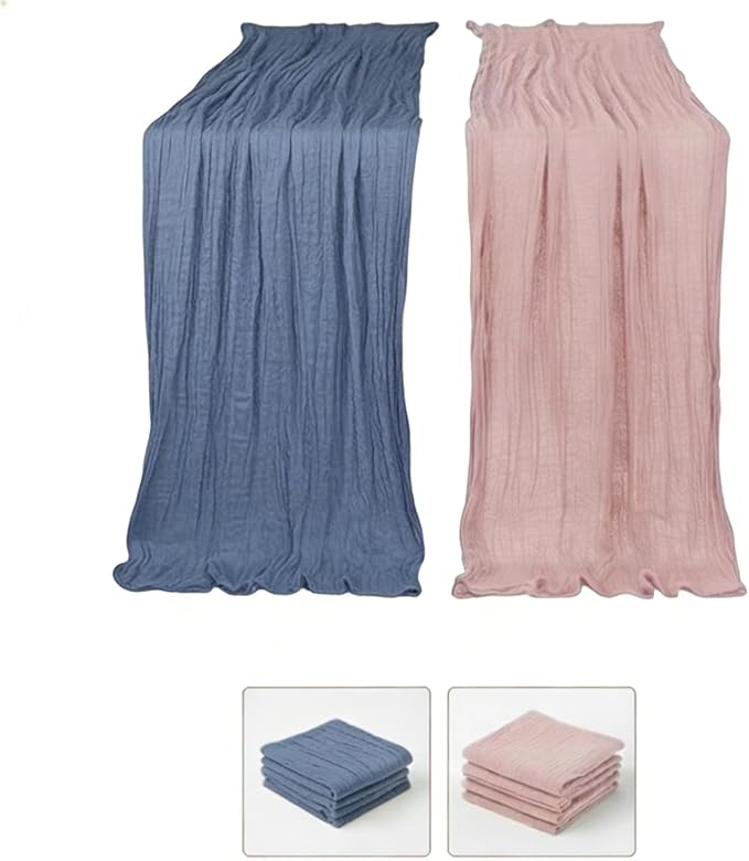 Cheesecloth Table Runner 2 Pack Dusty Pink and Dusty Blue, Boho Gauze Table - Image 2