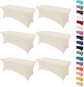 6Pack 6FT Table Cloth for Rectangular Fitted Events Stretch Cream Table Covers Washable Spandex Tablecloth Protector for Party, Wedding, Cocktail, Banquet, Festival
