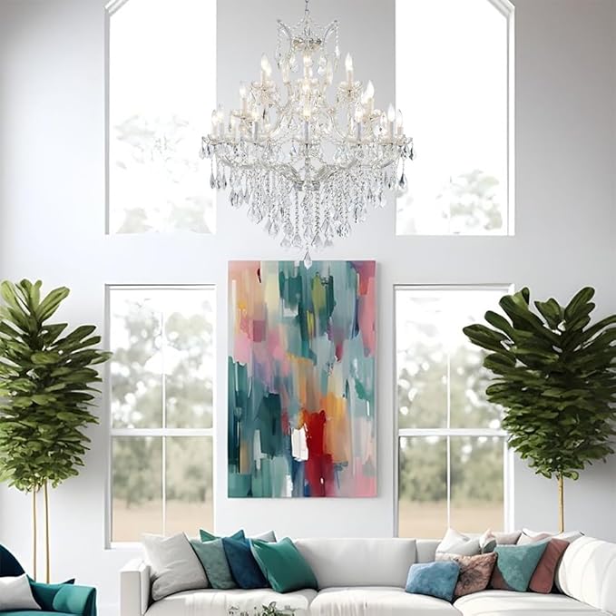 Large High Ceiling Modern Chandeliers - 24 Lights, 3 Layers Crystal Chandelier Light Fixtures for Lobby, Foyer, Entrance Hall, Staircase