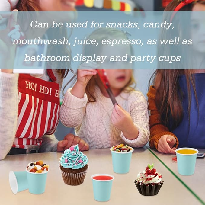Wuadua 100 Pack 3 oz Blue Espresso Paper Cups - Sturdy and Leak-Proof for Parties, Events, Office, Home Use Disposable Mouthwash Cups - Ideal for Hot/Cold Drinks, Smooth Rim Design, Eco-Friendly
