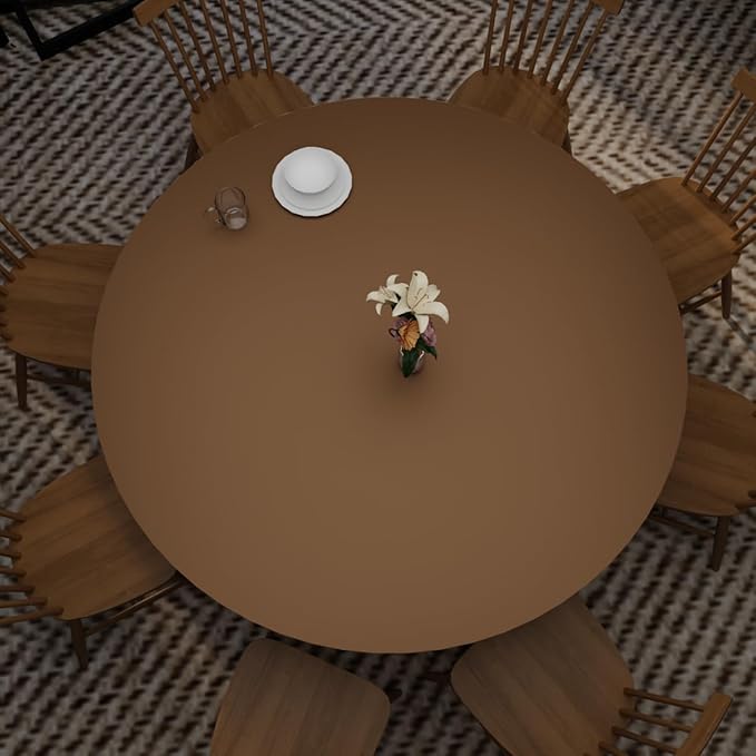 Round Table Pad, 1.8mm Thick, Dia.40 Inch, Leather Table Cover, Dining Table Protector, Mud Color + Champagne Gold