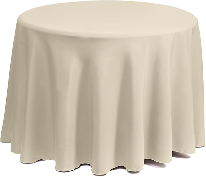 Gee Di Moda Round Tablecloth - 108 Inch Ivory Round Table Cloth for 48 to 72 Inch Round Tables - Heavy Duty Washable Fabric - for Buffet Table, Holiday Party, Dinner, Wedding & Baby Shower