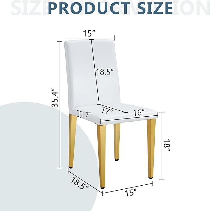 White Dining Chairs Set of 4,Faux Leather with Gold Metal Legs,Armless Kitchen Room Chairs Set of 4,Max Load 300 Lbs,High Back Modern Design for Home Kitchen Living Room Bedroom