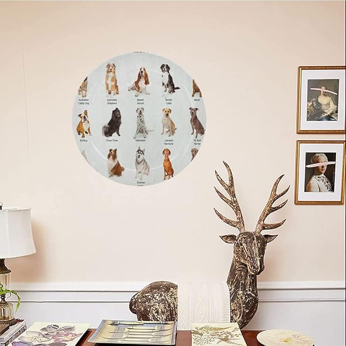 Ceramic Display Plate, Dog Ceramic Hanging Decorative Plate, AGroup of Different Puppy Breeds Family Type Species, 7 Inch, Living Room Kitchen Decoration Household, Multi