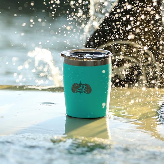 Toadfish Non-tipping 10oz Double Wall Insulated Stainless Steel Rocks Tumbler 2-Pack Gift Set w/Ice Ball Tray & Easy Slide Lid - Teal