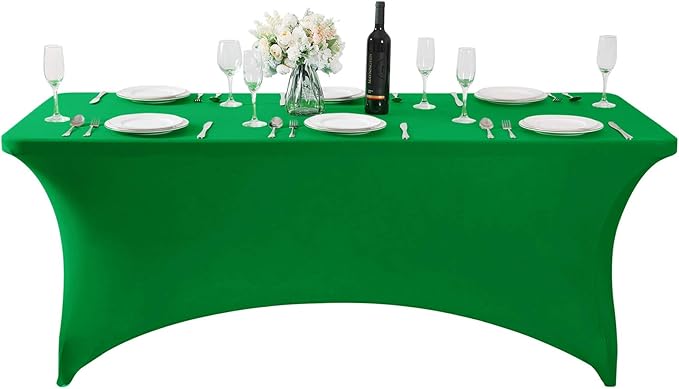 Fokitut 6 Pack Spandex Table Cover for 6FT Table Universal Fitted Stretch Tablecloth for Party, Banquet, Wedding and Events-Emerald