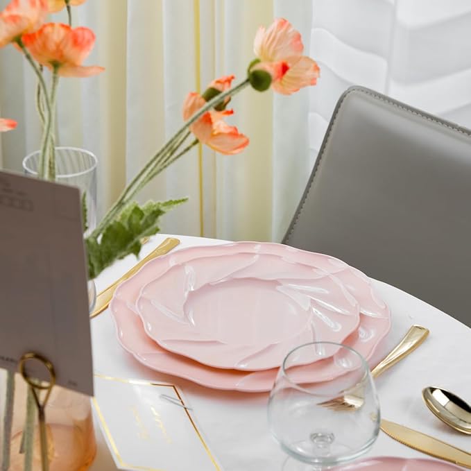 Morejoy Pink Plastic Plates 60PCS for Party, Disposable Plates, Includes 30PCS Dinner Plates, 30PCS Dessert Plates, Perfect for Wedding, Shower, Valentine's Day