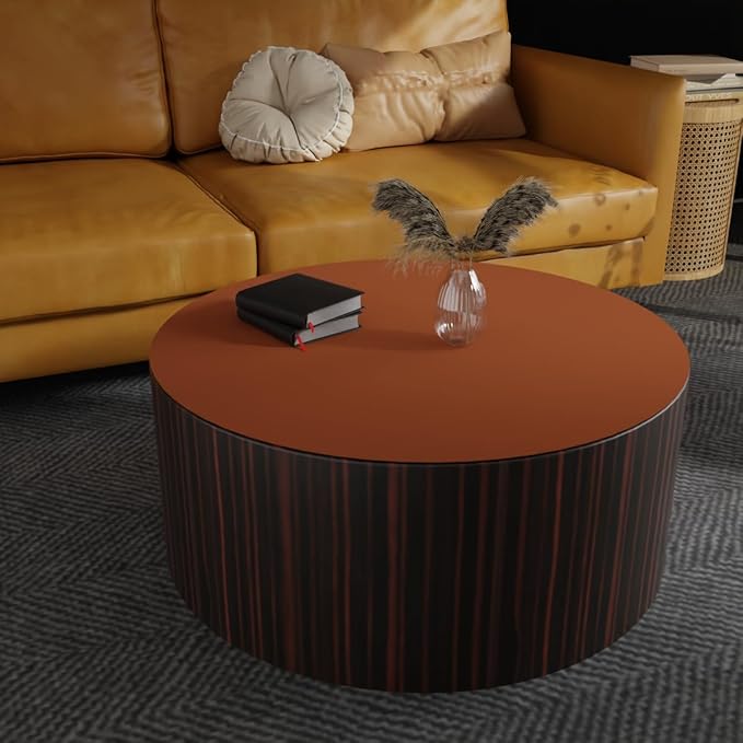 Round Table Pad, 1.8mm Thick, Dia.24 Inch, Leather Table Cover, Dining Table Protector, Table Top Protector (Dia.24, Brown+Gray)