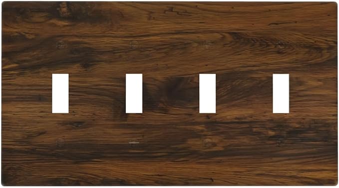 Light Switch Cover Brown Rustic Wood Grain Vintage Wooden Texture 4 Gang Switch Plate Quad Toggle Wall Plates Decorative Switchplate Electrical Outlet Cover for Cabin Bedroom Decor