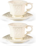 KAMMAK Tea Cups and Saucers Set of 2, 6 oz Porcelain Coffee Cups, SY003 | by KAMMAK