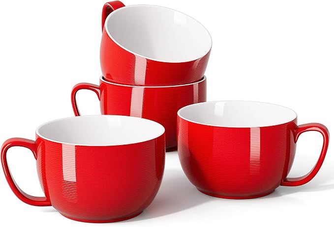 Teocera Red Mugs Set of 4, 24oz Jumbo Mugs, Large Coffee Mugs by Teocera