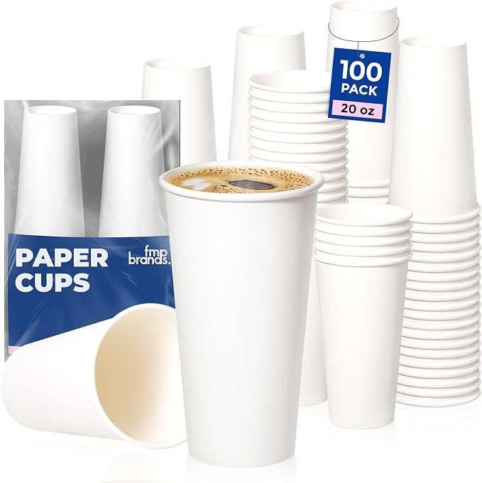 Fit Meal Prep 100 Pack 20 oz Disposable Paper Coffee Cups, Premium Hot Cups by FMPBRANDS