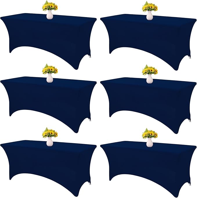 HAISIWLKJ 6 Pack Table Cloth 6ft Navy Blue Tablecloths for Rectangle Folding Table Spandex Fitted Stretch Cover Wrinkle Resistant Washable Protector for Party, Wedding, Banquet, Festival.