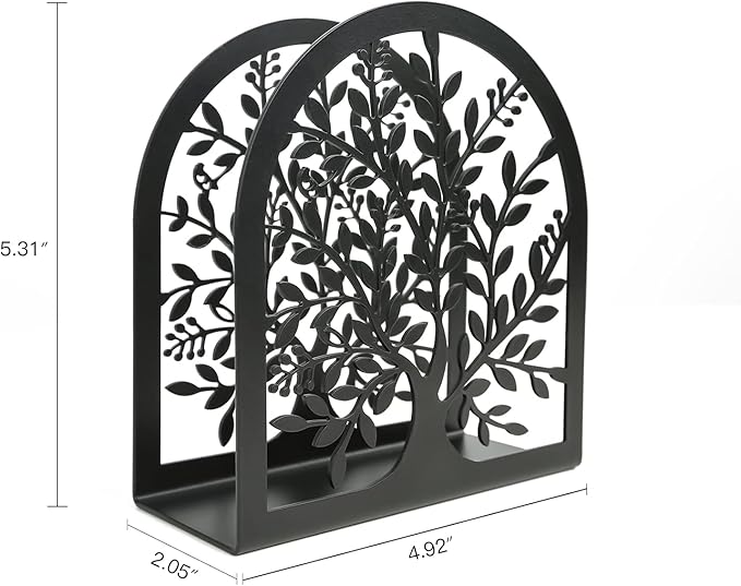 Napkin Holder for Tables, Vintage Metal Freestanding Tissue Dispenser, Black Cast Iron Vertical Tabletop Paper Napkin Holder Stand for Dinner Home Kitchen Restaurant Picnic Party (Tree of Life)