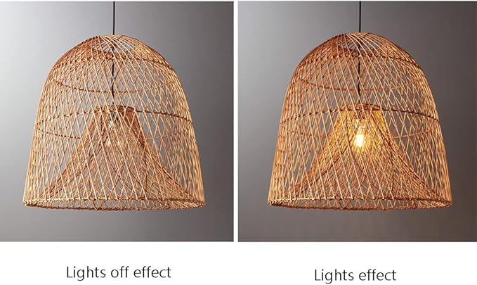 17.7" Hollow Rattan Hanging Lights Woven Wicker Lamp Shade French Romance Decor Pendant Light Bamboo Ceiling Pendant Fixture for Dining Room Living Room Restaurant Bar