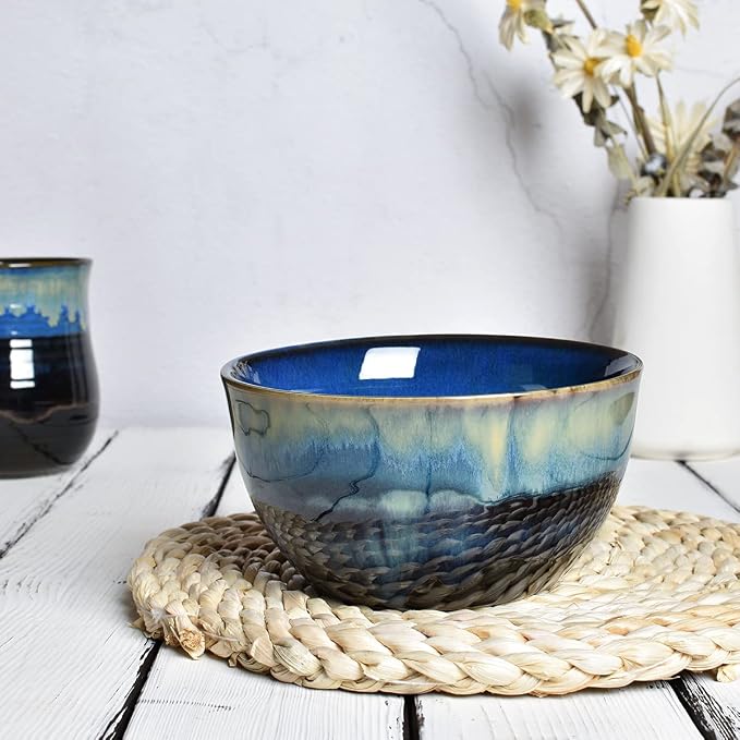 Stoneware Cereal Bowls Set of 4, 26 Oz, Dishwasher and Microwave Safe, Reactive - Image 4