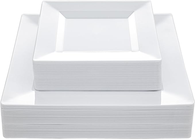 60PCS White Square Plastic Plates, Disposable Plates by N9RTABLEWARE