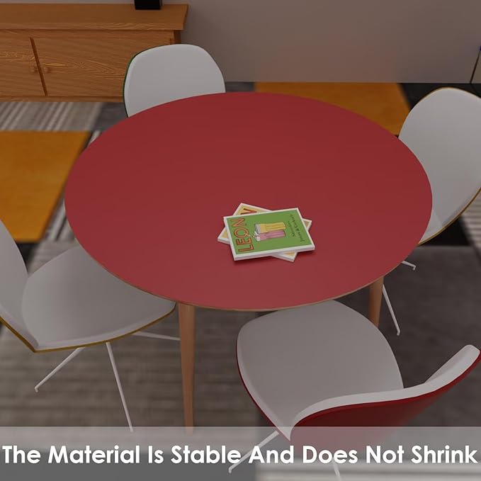 Round Table Pad,1.8mm Thick,Dia.48 Inch,Round Leather Table Cover,Round Table Protector,Round Dining Table Protector,Round Table Top Protector.(Dia.48,Black+Wine Red)
