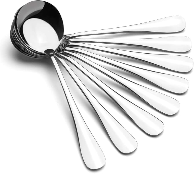 Soup Spoons, Wholesale Spoons Silverware, Round Stainless Steel Spoon Set of 8 by AmoVee