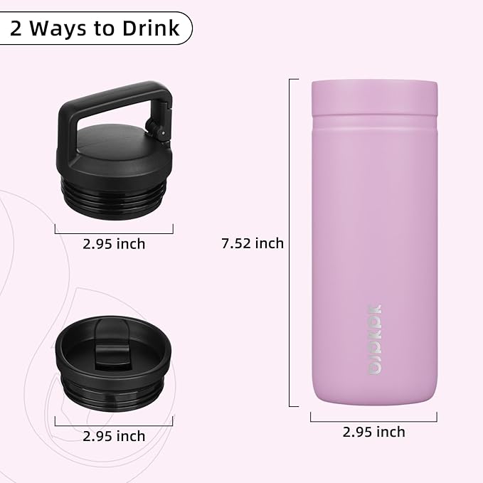 BJPKPK Insulated Water Bottle with 2 Lids,20 oz Double Wall Stainless Steel Vacuum Tumbler Travel Coffee Mug,Wide Mouth Thermal Cup,Light Pink