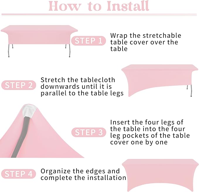 HAISIWLKJ 3 Pack Table Cloth 6ft Pink Tablecloths for Rectangle Folding Table Spandex Fitted Stretch Cover Wrinkle Resistant Washable Protector for Party, Wedding, Banquet, Festival.