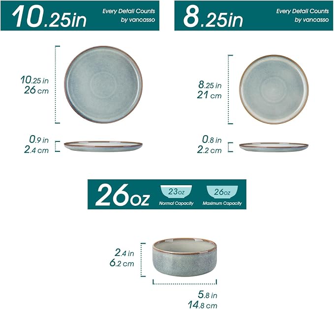 vancasso PLAYA Plates and Bowls Sets, 24 Pieces Light-Blue Dinnerware Sets - Image 2