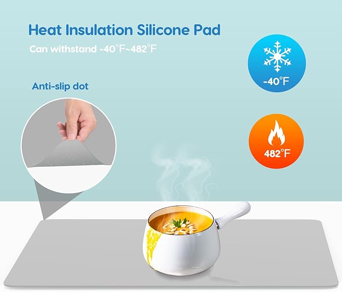 AECHY Extra Large Silicone Mat 35.3"x23.5"x0.08", Multipurpose Silicone Mat Thick Heat Resistant Mat Shipped Rolled Up Kitchen Counter Mat Waterproof Silicone Mats for Kitchen Counter Light Gray