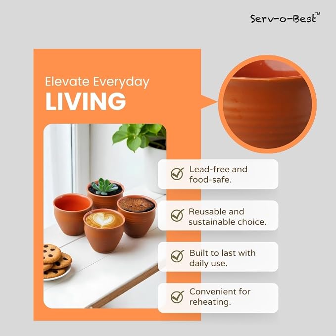 Servo Best Mini Ceramic Kulhad Cups Set of 6, 4 Oz Brown Chai Coffee Cups | - Image 3