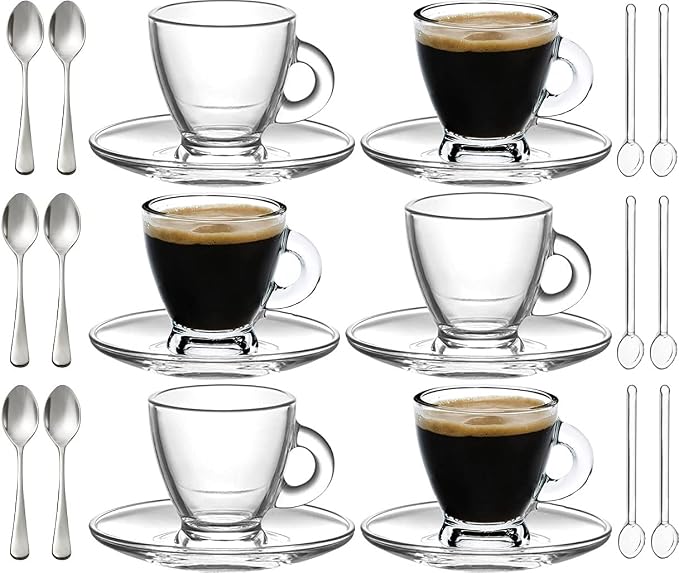 BOHEM'S Espresso Cups, 3.2 oz Small Demitasse Clear Glass Espresso Drinkware by BOHEMS