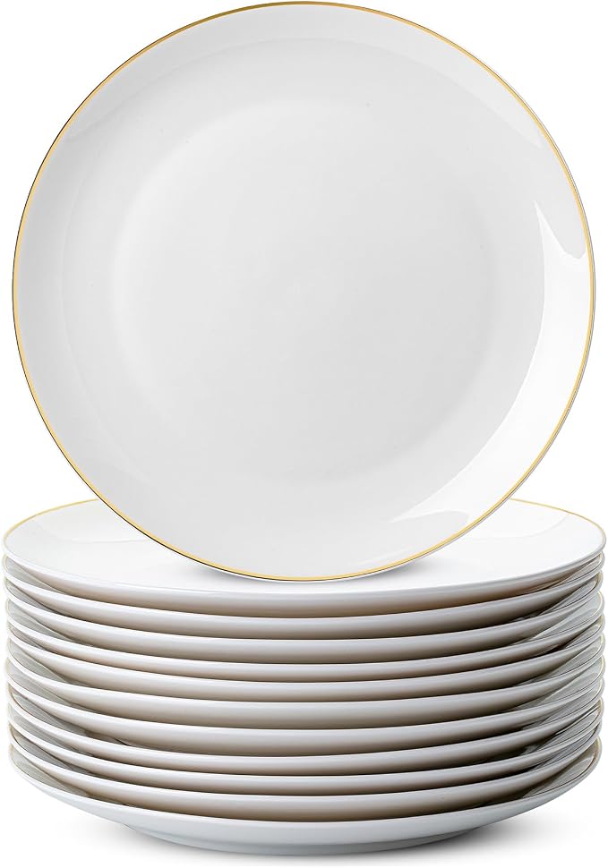 BTaT- White Porcelain Dinner Plates, 10.5" Gold Rimmed, Classic Style, Formal by BrewToATea