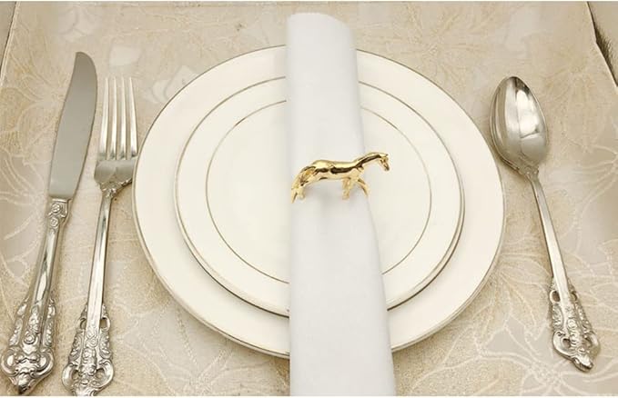 Standing Horse Shape Napkin Ring Metal Napkin Buckle Napkin Hotel/Hotel Supplies Napkin Rings Set of 12 - Gold