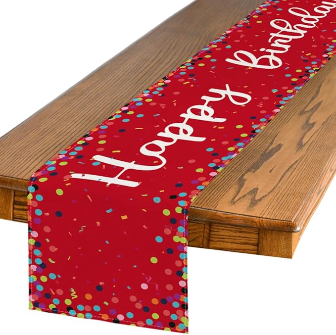Artoid Mode Polka Dot Red Happy Birthday Table Runner, Seasonal Christmas by ArtoidMode