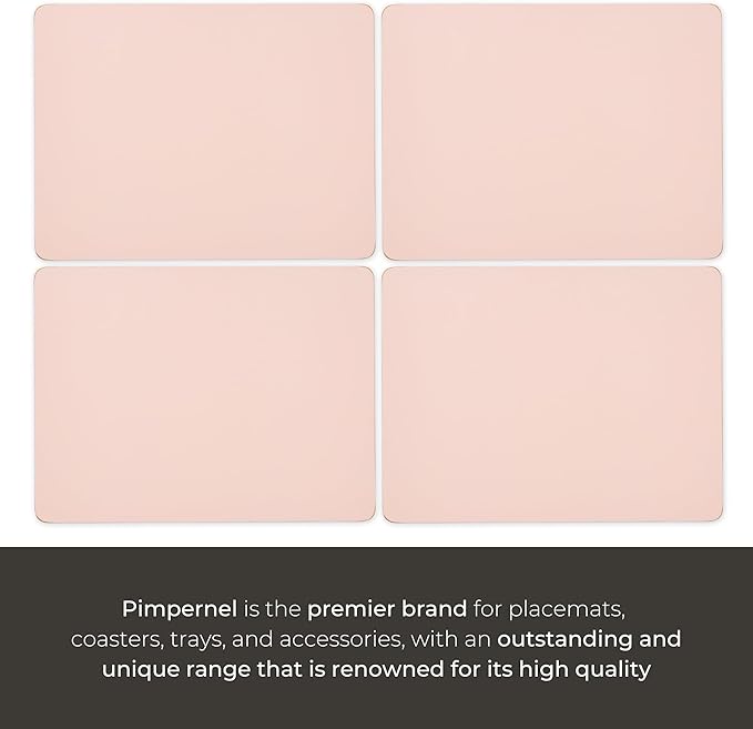 Pimpernel Millennial Pink Placemats, Set of 4 – (15.7" x 11.7") Elegant Blush Rose Dining Table Mats with 5mm Cork Backing, Heat & Stain Resistant Lacquer Finish, Rectangular Design