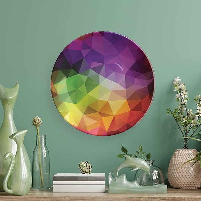 Ceramic Plates, Abstract Decor Decorative Ceramic Plates, Colorful Abstract Geometric Triangular Polygons Creative, 6 Inch, for Dining, Parties, Wedding, Multy