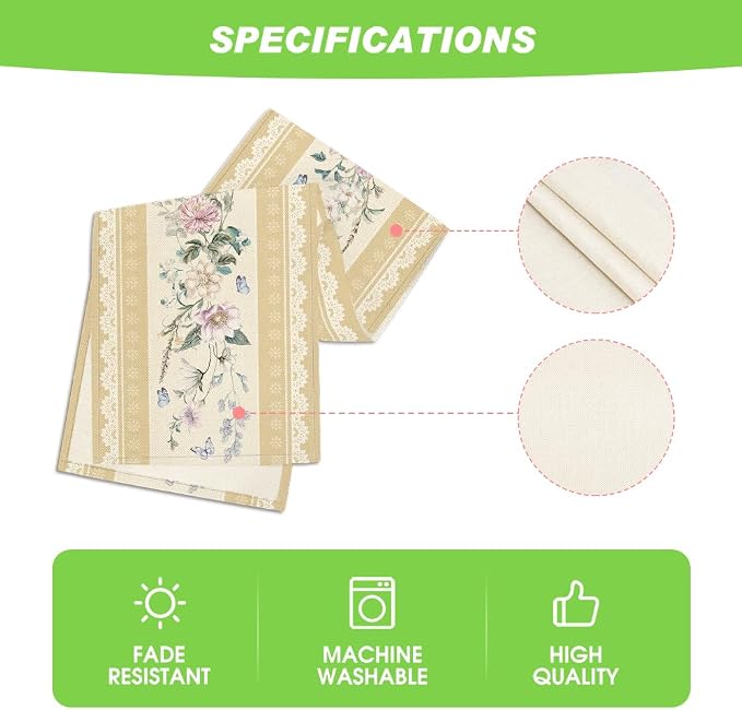 Artoid Mode Yellow Printed Lace Floral 210 GSM Spring Table Runner, Seasonal - Image 5