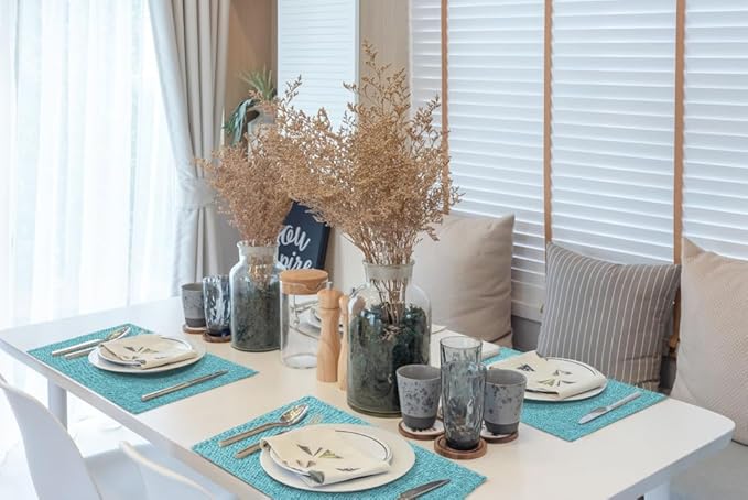 homing Cotton Linen Placemats Set of 6, Cloth Washable Farmhouse Dining Table Mats for Indoors & Outdoors, Easy to Clean, Light Blue, 13 x 19 Inch