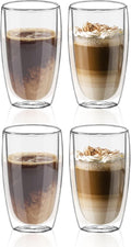 Glass Coffee Cups Set of 4, 15 oz Insulated Double Wall Glass Espresso Cups by LYTDMSKY