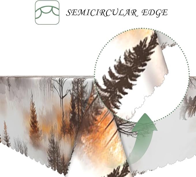 54x78 Inch Nature Rectangle Tablecloth Watercolor Autumn Forest Misty Pine Tree Sunrise Table Cloth Waterproof Reusable Table Cover for Dining Home Kitchen Thanksgiving Picnic BBQ
