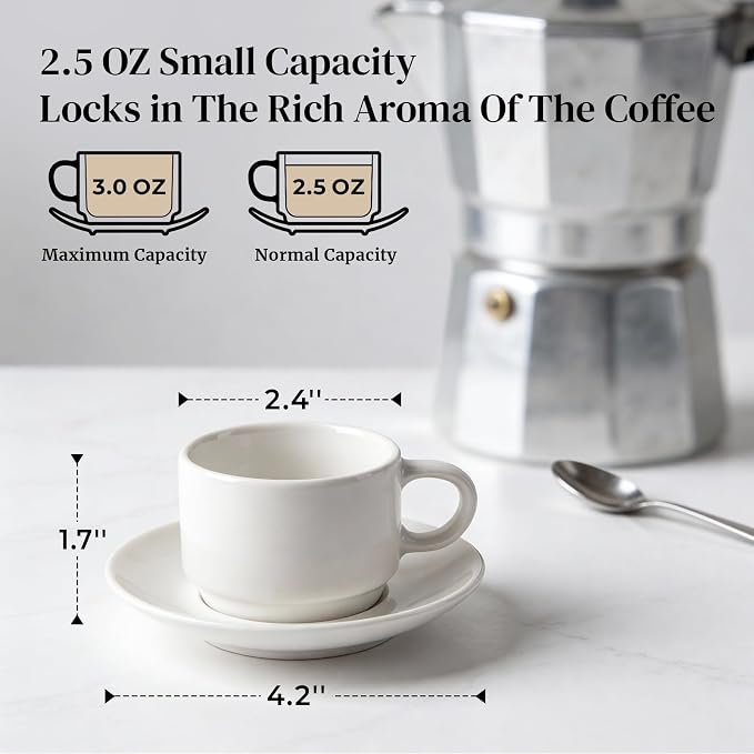 DOWAN 2.5 OZ Stackable Espresso Cups, Porcelain Coffee Cups - Image 2