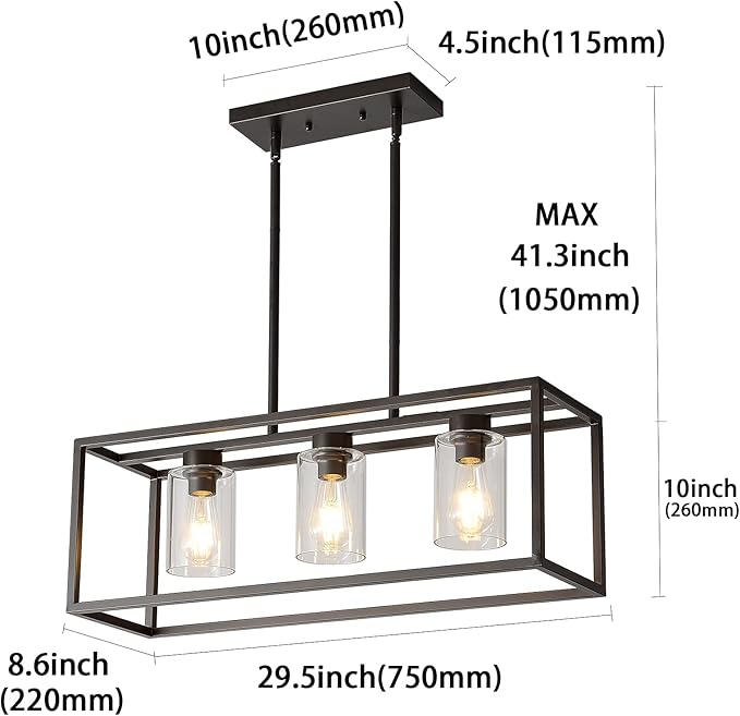 XILICON Dining Room Lighting Fixture Hanging Farmhouse Oil Rubbed Bronze 3 Light Modern Pendant Lighting Contemporary Chandeliers with Glass Shade for Living Dining Room Bedroom Kitchen Island