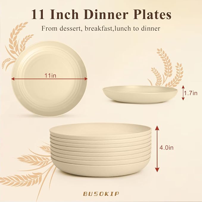 Large Dinner Plates Set for 8, Wheat Straw Plate 11 Inch, Unbreakable & - Image 2
