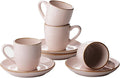famiware 3oz Espresso Cups and Saucers, Light Pink | Ceramic Small Coffee Mug by Famiware