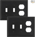 2-Pack Combo Duplex/Double Toggle Light Switch Cover Plate, Black Pearls Decorative Switch Plates and Outlet Covers, Metal Wall Plates for Electrical Outlets