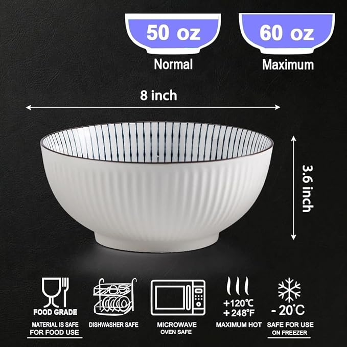 Houlu 60 oz Pho Bowls, Large Soup Bowl, Japanese Ramen Bowl Set, 8 inches Big - Image 2