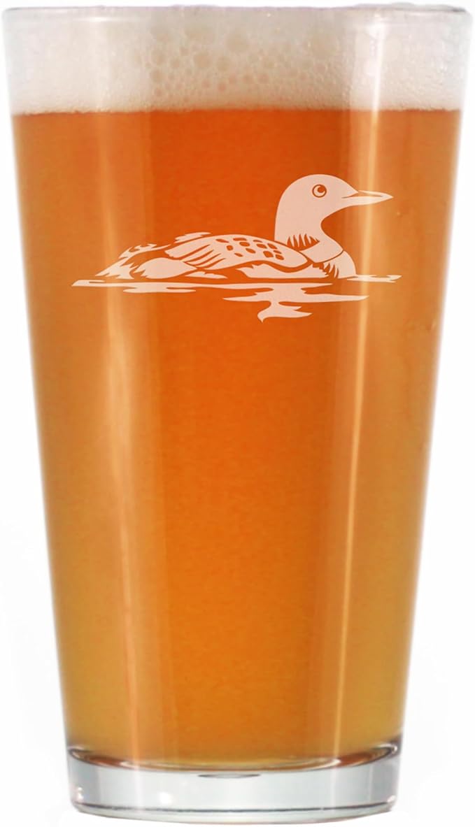 Bevvee Loon Pint Glass for Beer - Fun Bird Themed Gifts and Decor for Men & Women - 16 oz Glasses