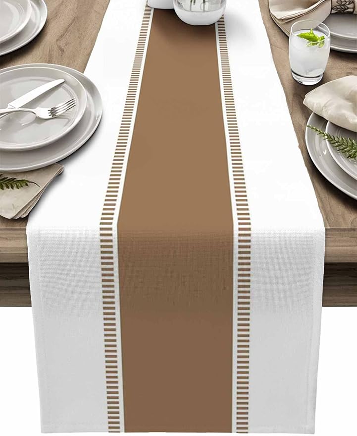 Brown Stripes Table Runners 36 inches Long, Cotton Linen Table Runner Dresser by Futuregrace