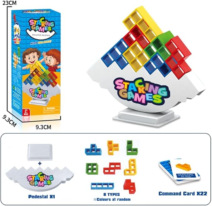 64 PCS Tetra Board Game for Kids and Adults, Balance Stacking Game for 2 Players+ Party, Family and Friends,Tower Stack Team Building Blocks Toy