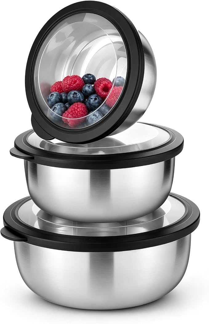 P&P CHEF Mixing Bowls with Lids Set of 3, Wide Bowl & Airtight Lid, Size 1.75 by PPCHEF